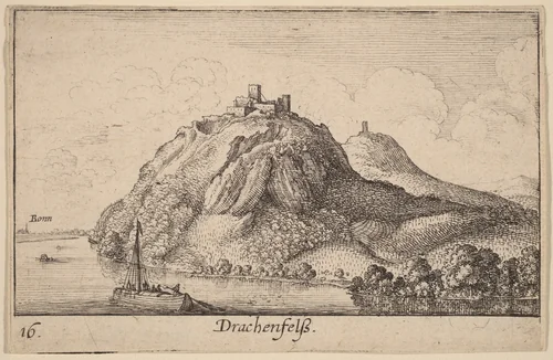 Drachenfels by Wenceslaus Hollar, print, 1635