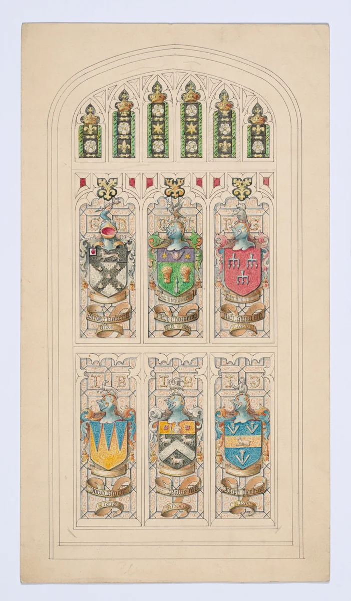 Design for an armorial stained glass window by anonymous, drawing, 1832-1850