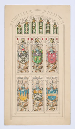 Design for an armorial stained glass window by anonymous, drawing, 1832-1850