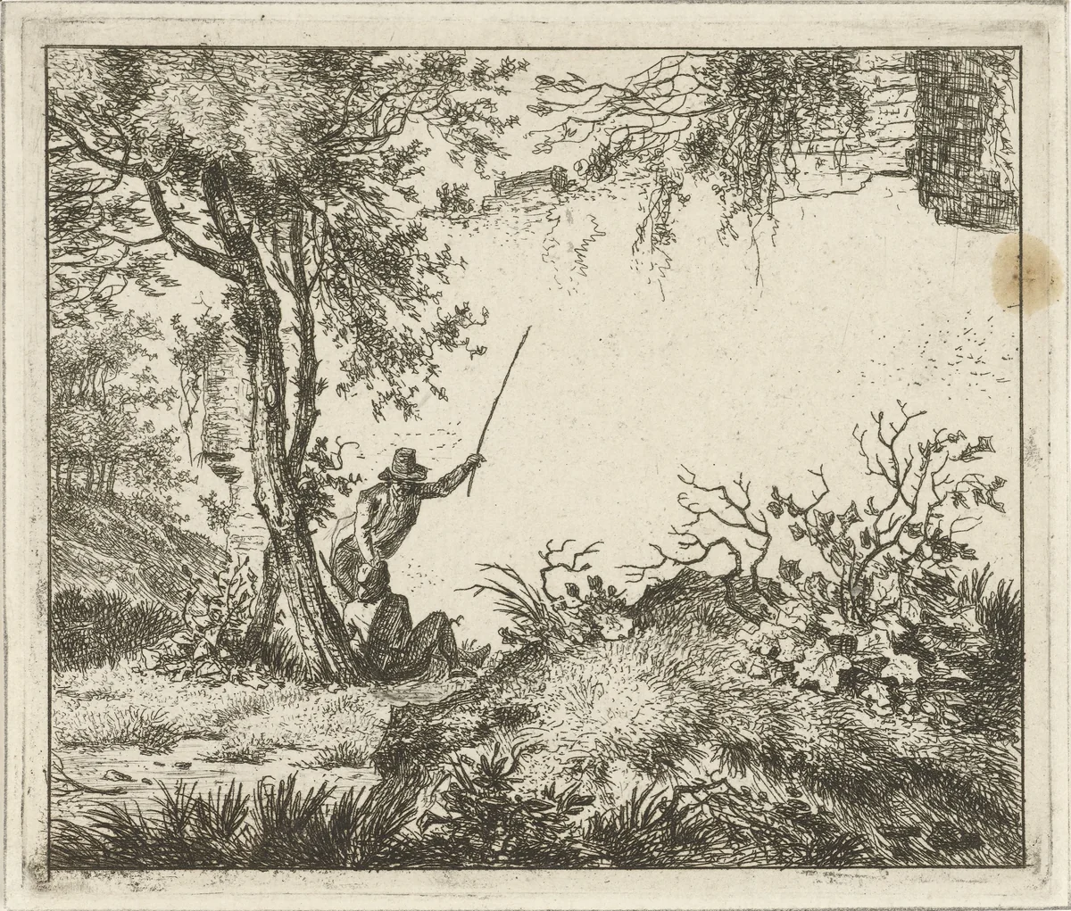 Twee mannen bij een muur by Hermanus Fock, print, 1781-1822