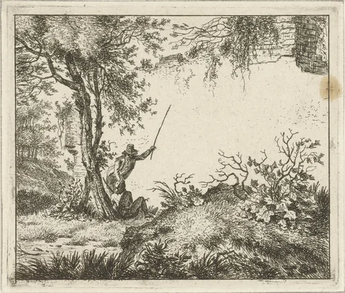 Twee mannen bij een muur by Hermanus Fock, print, 1781-1822