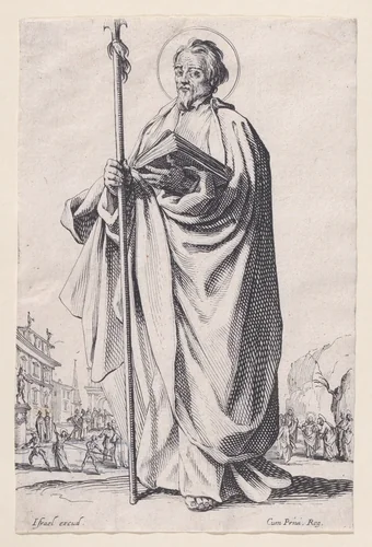 St. Thomas, from "Les Grands Apôtres Debout, Représentant Le Sauveur, La Bienheureuse Marie et Les Saints Apôtres" (The Large Standing Apostles, Representing The Savior, The Blessed Mary and The Apostles) by Jacques Callot, print, 1631