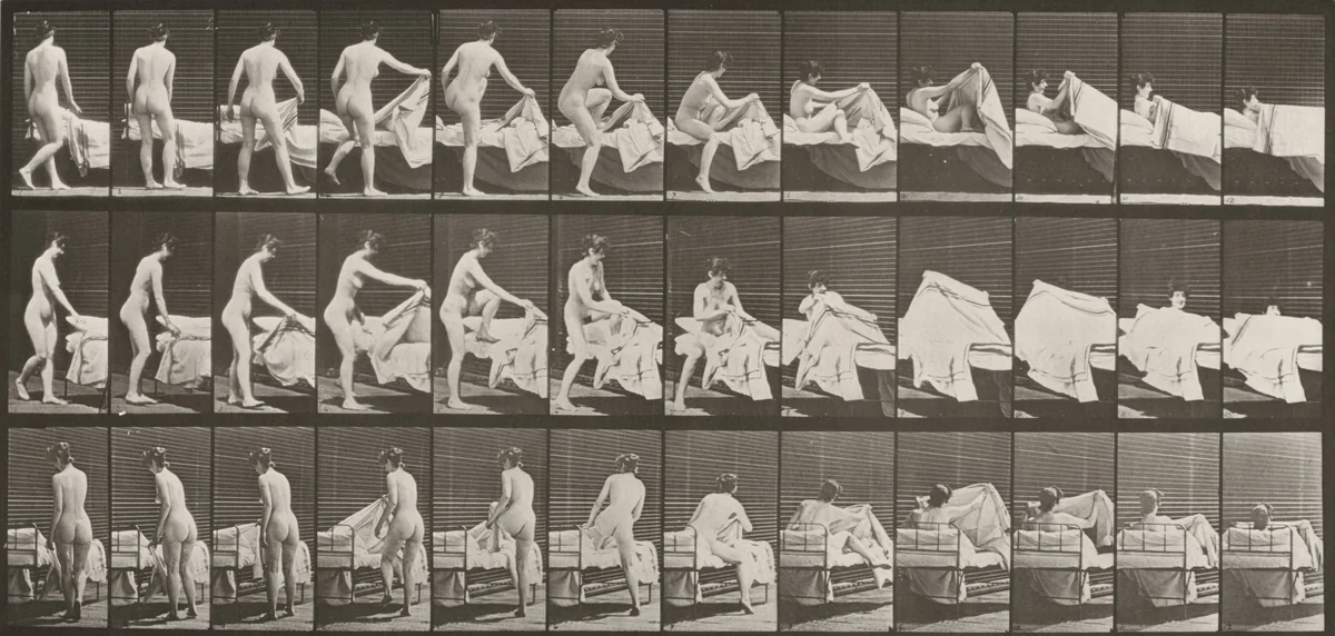 Plate Number 263. Getting into bed by Eadweard Muybridge, photograph, 1887