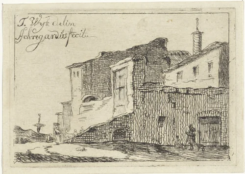 Gezicht op een Italiaanse stad of dorp by Adriaan Schregardus, print, 1750-1812