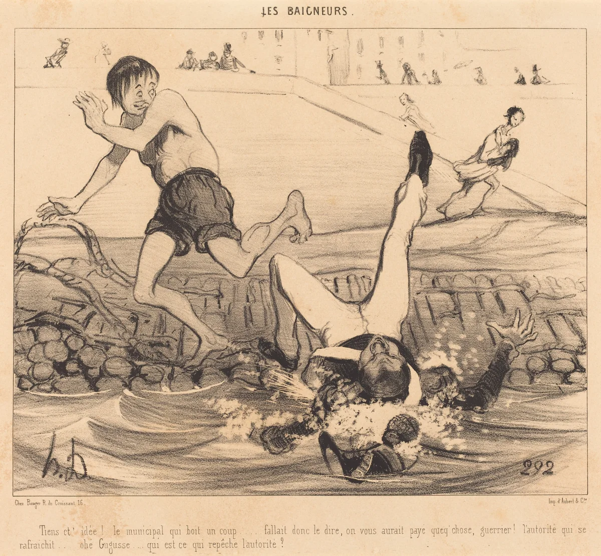 Tiens c't'idée! Le municipal qui boit un coup... by Honoré Daumier, print, 1841