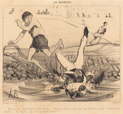 Tiens c't'idée! Le municipal qui boit un coup... by Honoré Daumier, print, 1841