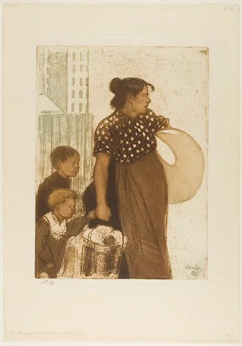 Housewife and Children Returning from the Laundry House by Théophile Alexandre Steinlen, print, 1899