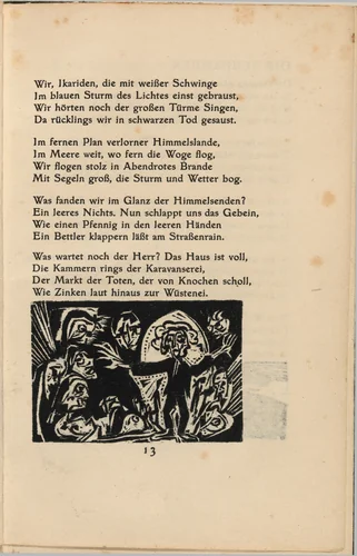 Die Morgue (The Morgue) (in-text plate) from mock-up of Georg Heym: Umbra Vitae (Georg Heym: Shadow of Life) by Ernst Ludwig Kirchner, volume, 1912-1922