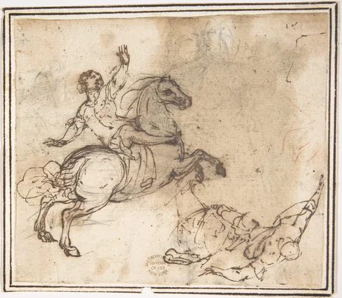 Horse and Rider by Francesco Allegrini, drawing, 1624-1663