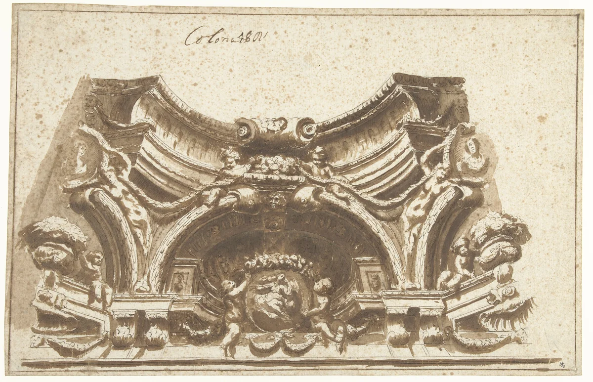 Ontwerp voor plafondschildering in schijnarchitectuur by Angelo Michele Colonna, drawing, 1665-1668