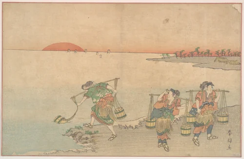 Three Water Carriers at the Shore by Katsukawa Shunkō (勝川春好), print, 1743-1812