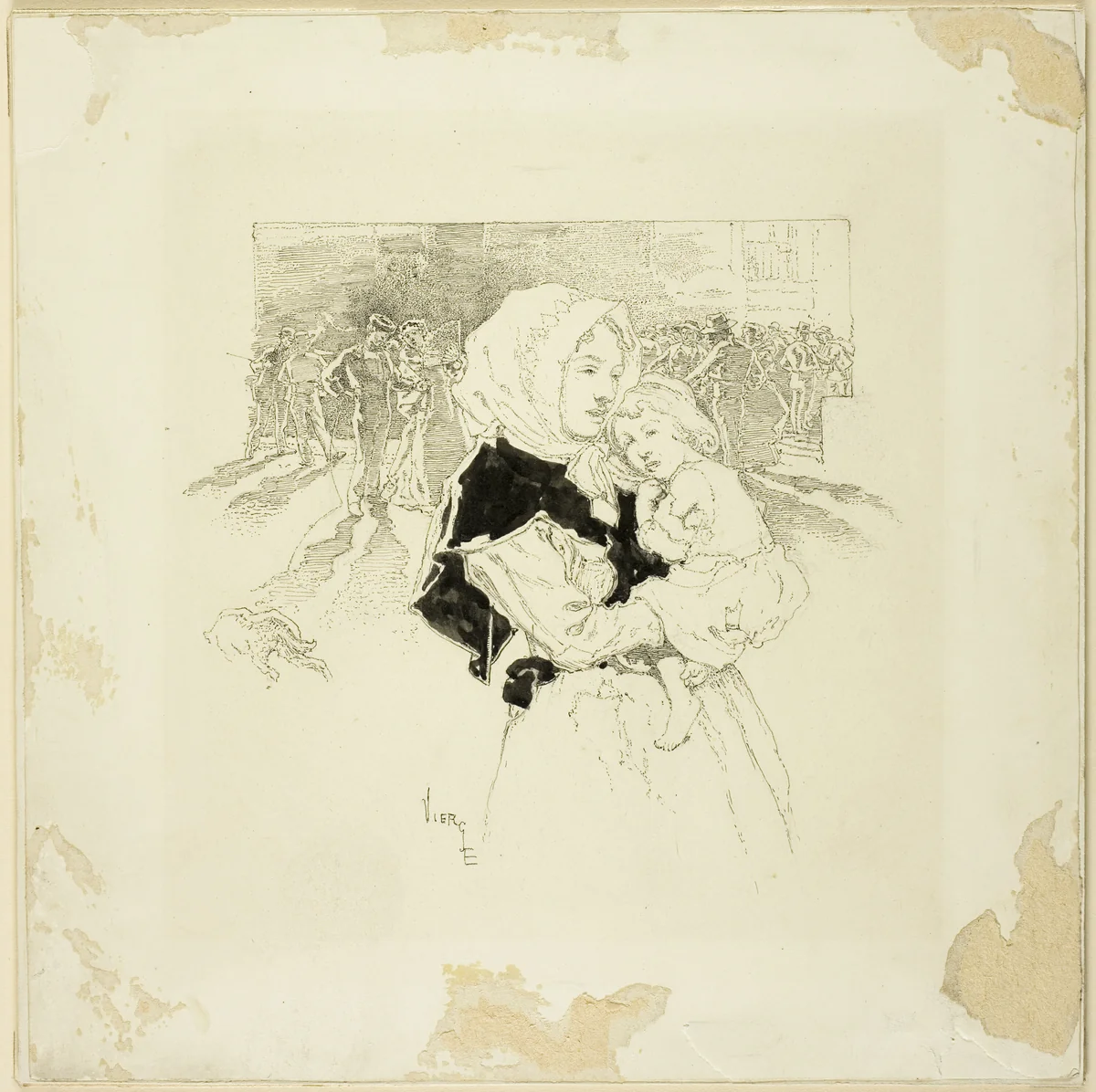 Woman and Child by Daniel Urrabieta Vierge, drawing, 1871-1904
