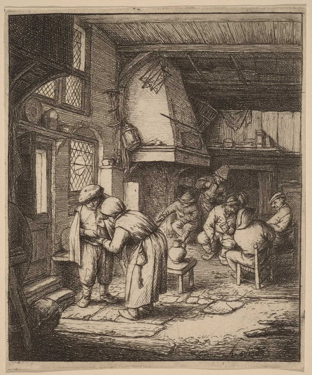 Man Paying the Landlady at an Inn by Adriaen van Ostade, print, 1647-1657