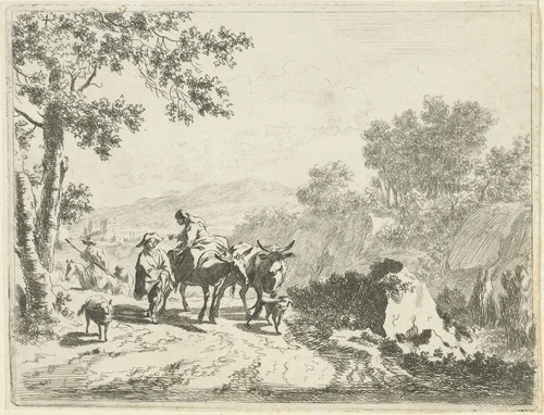Pad met herders en vee by Johannes Gronsveld, print, 1679-1728