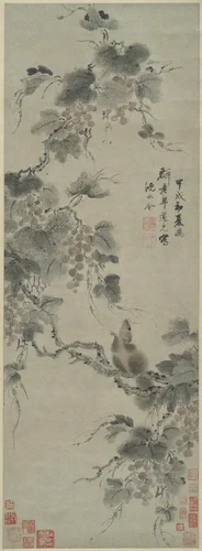 Squirrel and Grapes by Shen Yongling (沈永令), other, 1694