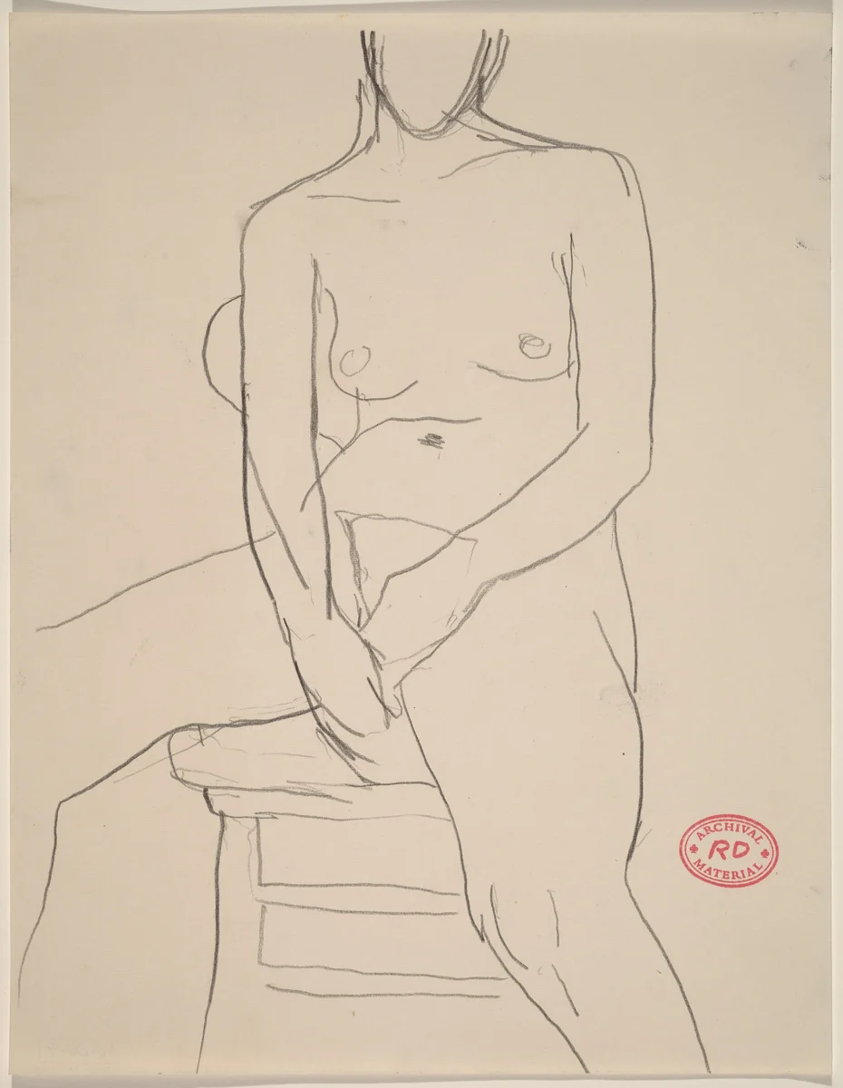 Untitled [nude seated with hands resting between her thighs] by Richard Diebenkorn, drawing, 1955-1967