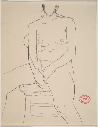 Untitled [nude seated with hands resting between her thighs] by Richard Diebenkorn, drawing, 1955-1967