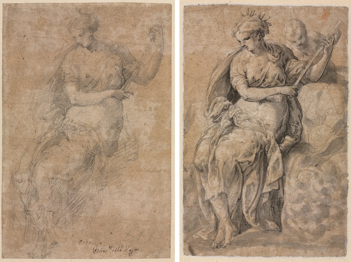 Allegorical Figure (recto and verso) by Niccolo dell' Abbate, drawing, 1512-1571