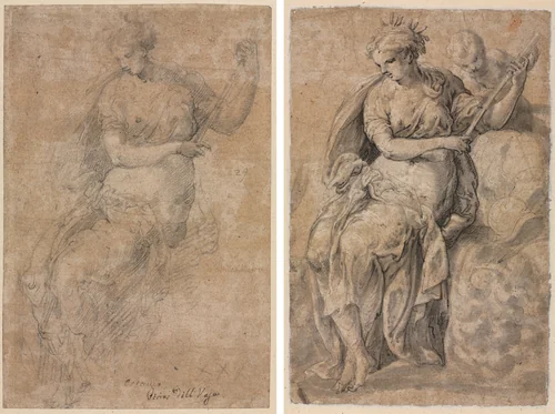 Allegorical Figure (recto and verso) by Niccolo dell' Abbate, drawing, 1512-1571