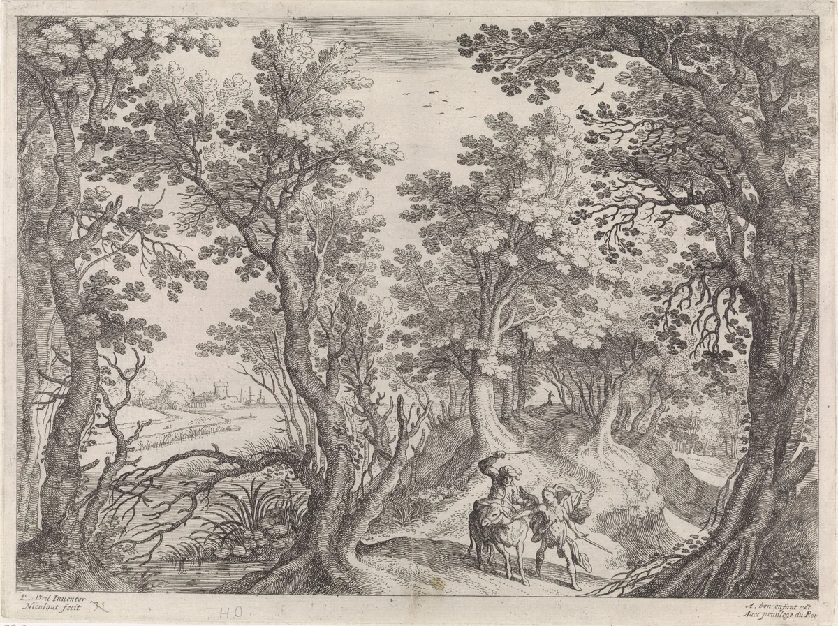 Bileam en de ezel by Unknown, print, 1594-1635