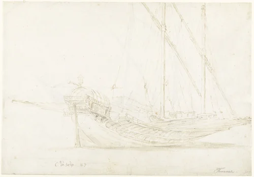 An Italian Galley, with the Stern to the Left/ verso: An Italian Gallery with the Bow to the Left, and Several Figure Sketches by Guilliam du Gardijn, drawing, 1605-1647