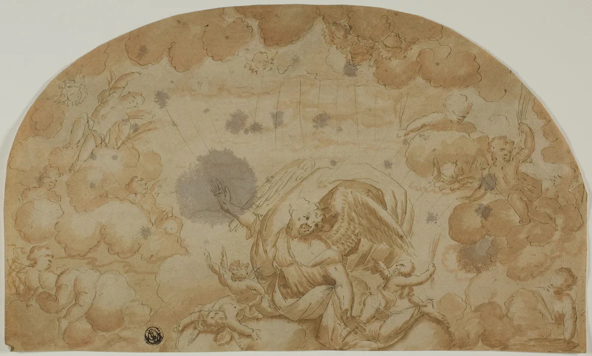 Celestial Scene with Angels by Unknown Artist, drawing, 1700-1799