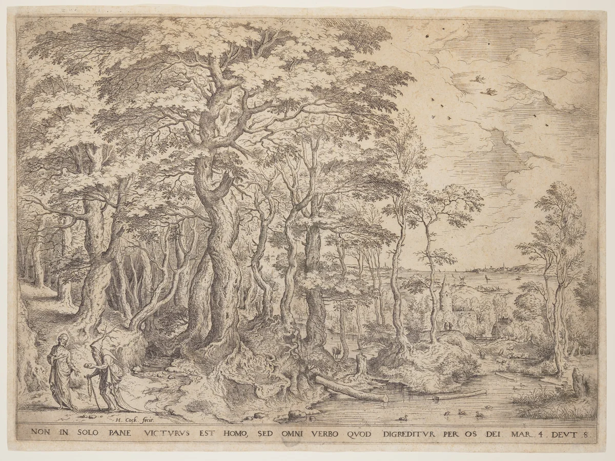 Landscape with Christ by Hieronymus Cock, print, 1555