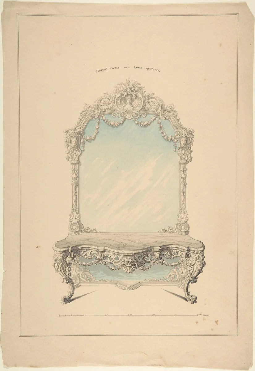 Design for Console Table by Robert William Hume, drawing, 1850-1904