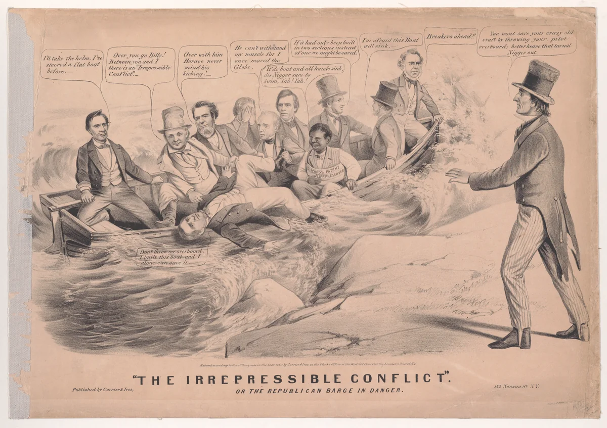 "The Irrepressible Conflict," or the Republican Barque in Danger by Louis Maurer, print, 1860