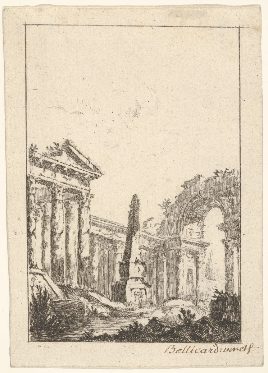 Architectural Capriccio, from "Vues de Rome" by Jérôme Charles Bellicard, print, 1745-1780