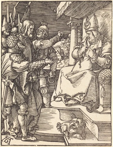 Christ before Caiaphas by Albrecht Dürer, print, 1509-1510
