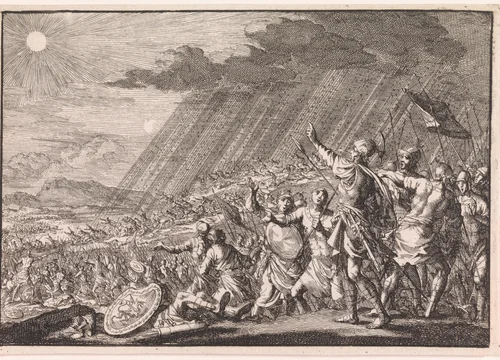 Slag van Gibeon by Jan Luyken, print, 1703