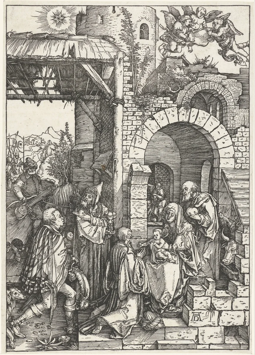 Aanbidding door de koningen by Unknown, print, 1501-1505