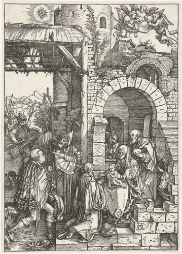Aanbidding door de koningen by Unknown, print, 1501-1505