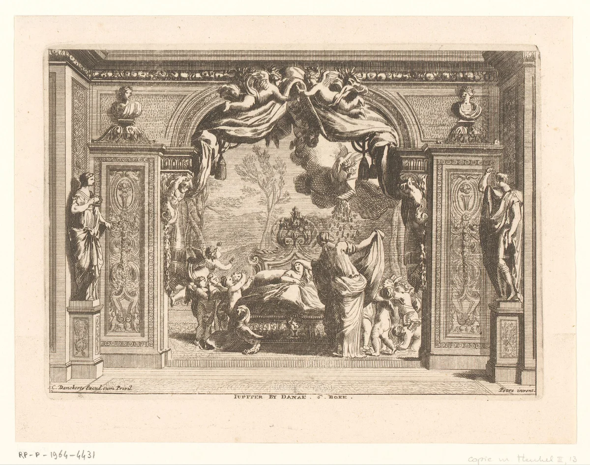 Jupiter verschijnt in een gouden regen aan Danaë by anonymous, print, 1628-1717