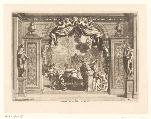 Jupiter verschijnt in een gouden regen aan Danaë by anonymous, print, 1628-1717