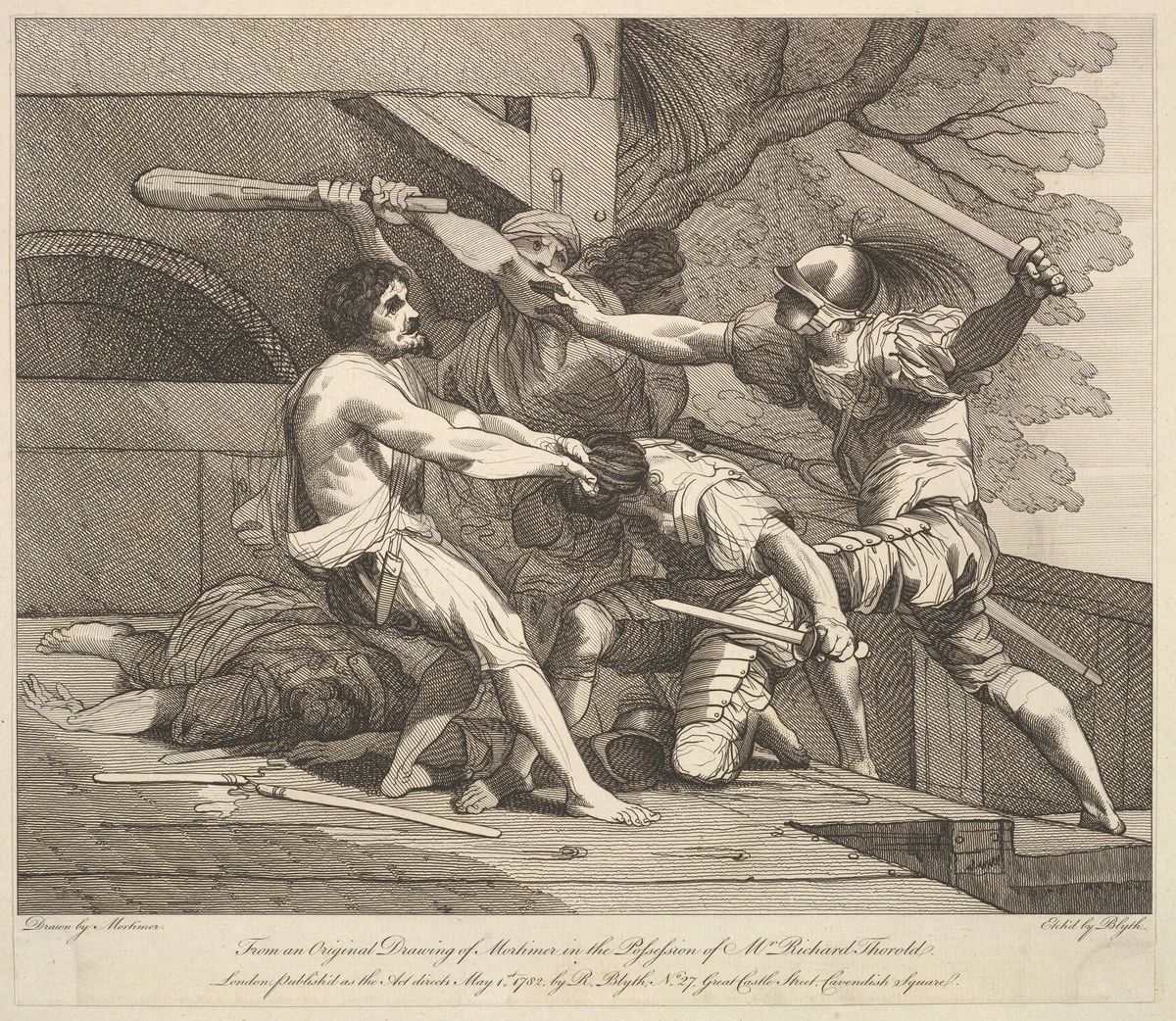 Storming a Banditti Stronghold by Robert Blyth, print, 1782