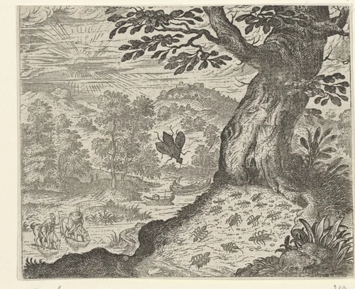Fabel van de vlieg en de mieren by Aegidius Sadeler, print, 1608