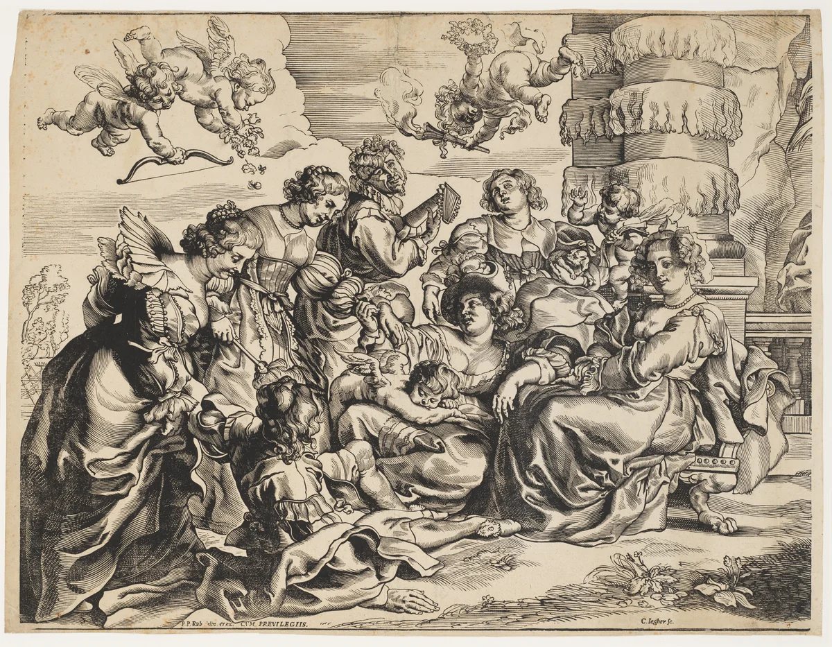 The Garden of Love (left block) by Christoffel Jegher, print, 1630-1639