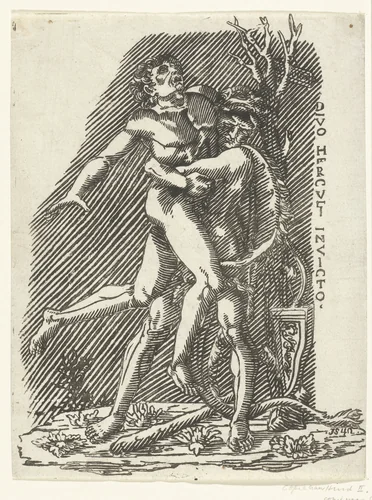 Hercules en Antaeus by anonymous, print, 1700-1824