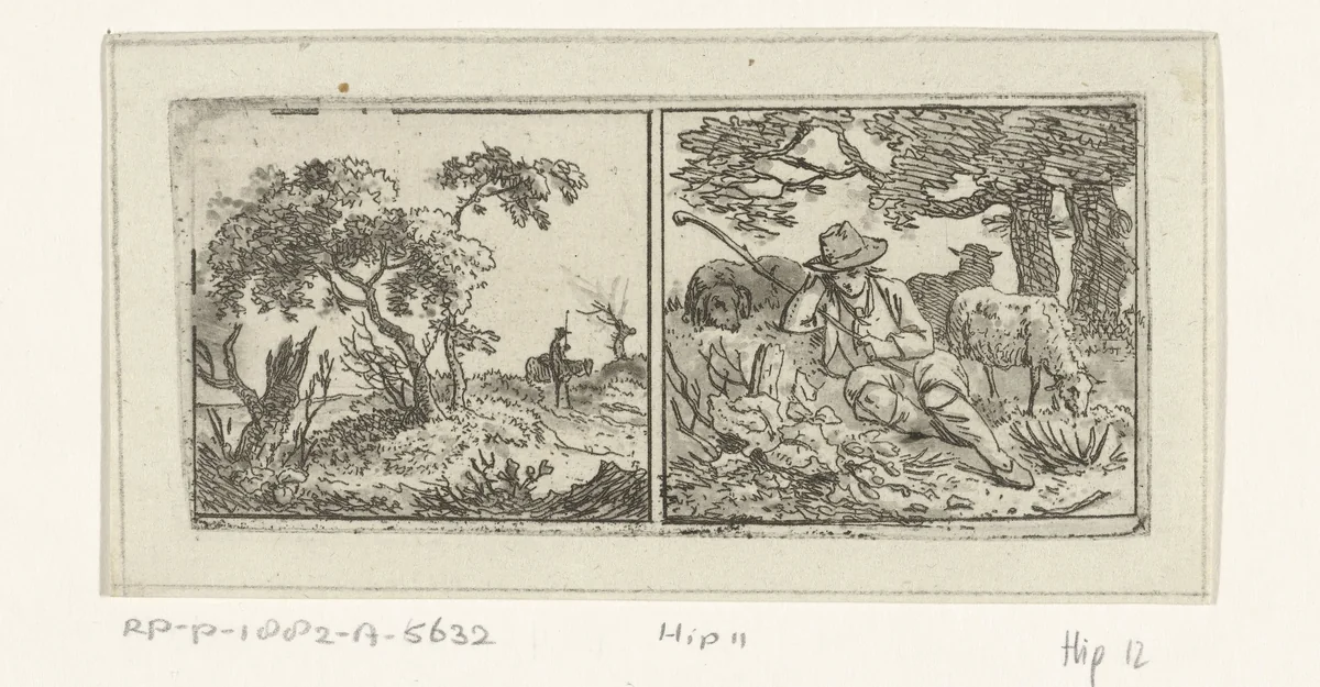 Landschap en herder by Hermanus Fock, print, 1781-1822