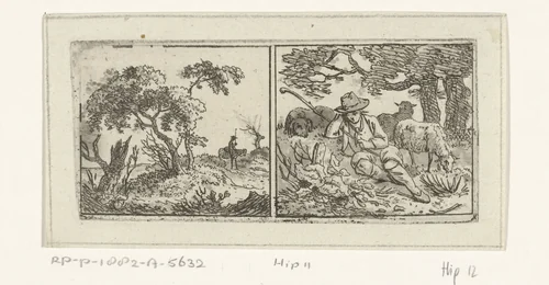 Landschap en herder by Hermanus Fock, print, 1781-1822