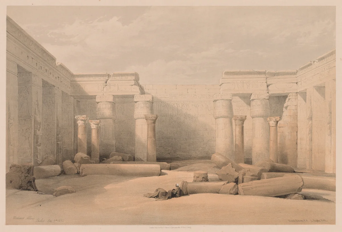 Egypt and Nubia: Volume II - No. 18, Medinet Abou, Thebes by Louis Haghe, print, 1832