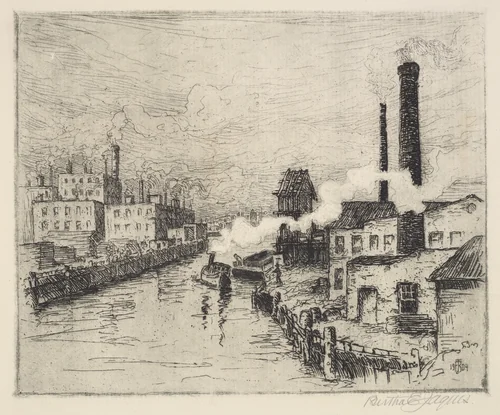 Factories on the Chicago River by Bertha Evelyn Jaques, print, 1904