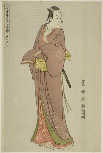 Takinoya: Ichikawa Monnosuke II as Soga no Juro, from the series "Portraits of Actors on Stage (Yakusha butai no sugata-e)" by Utagawa Toyokuni I (初代 歌川 豊国), print, 1794