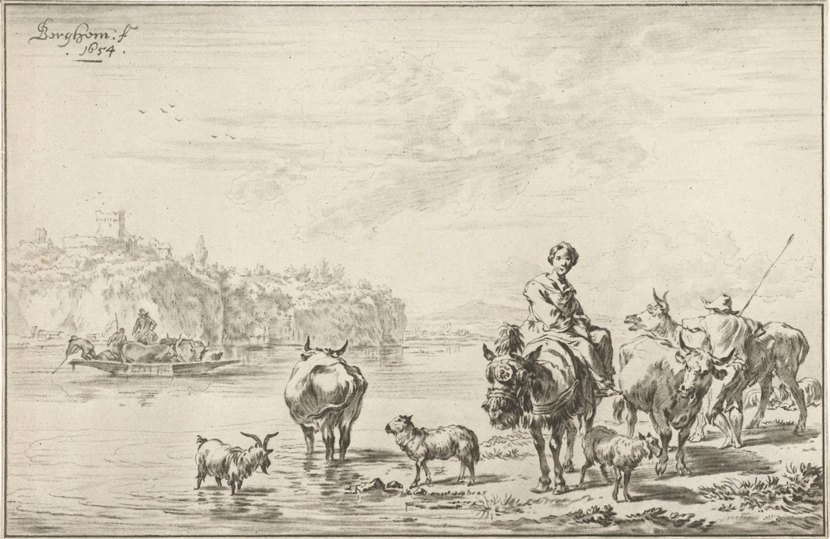 Vrouw op muilezel by Cornelis Ploos van Amstel, print, 1769