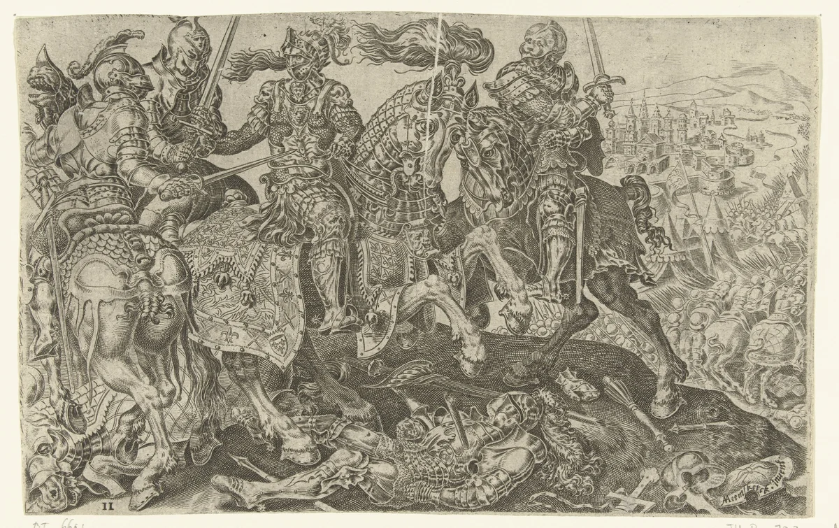 Gevangename van Frans I tijdens de slag van Pavia, 1525 by Unknown, print, 1555-1556