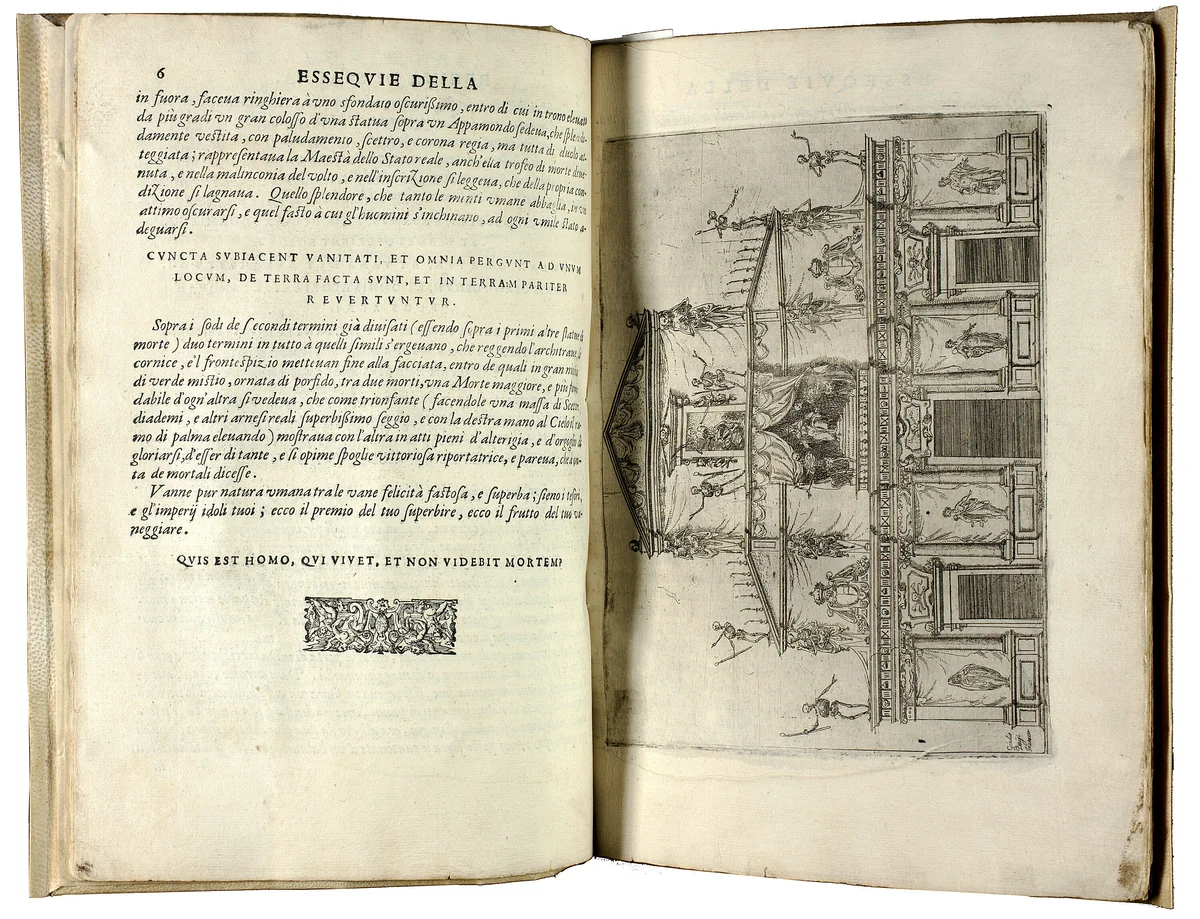Funeral of the Holy Catholic and Royal Majesty Margaret of Austria Queen of Spain (Essequie della Sacra Cattolica e Real Maesta di Margherita d'Austria Regina di Spagna) by Jacques Callot, book, 1612