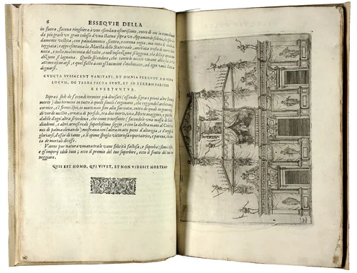 Funeral of the Holy Catholic and Royal Majesty Margaret of Austria Queen of Spain (Essequie della Sacra Cattolica e Real Maesta di Margherita d'Austria Regina di Spagna) by Jacques Callot, book, 1612