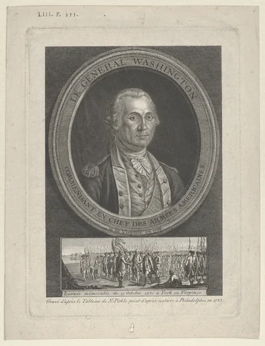 Le Général Washington, Commendant en Chef des Amées Americaines, né en Virginie en 1733 by Charles Willson Peale, print, 1783-1786